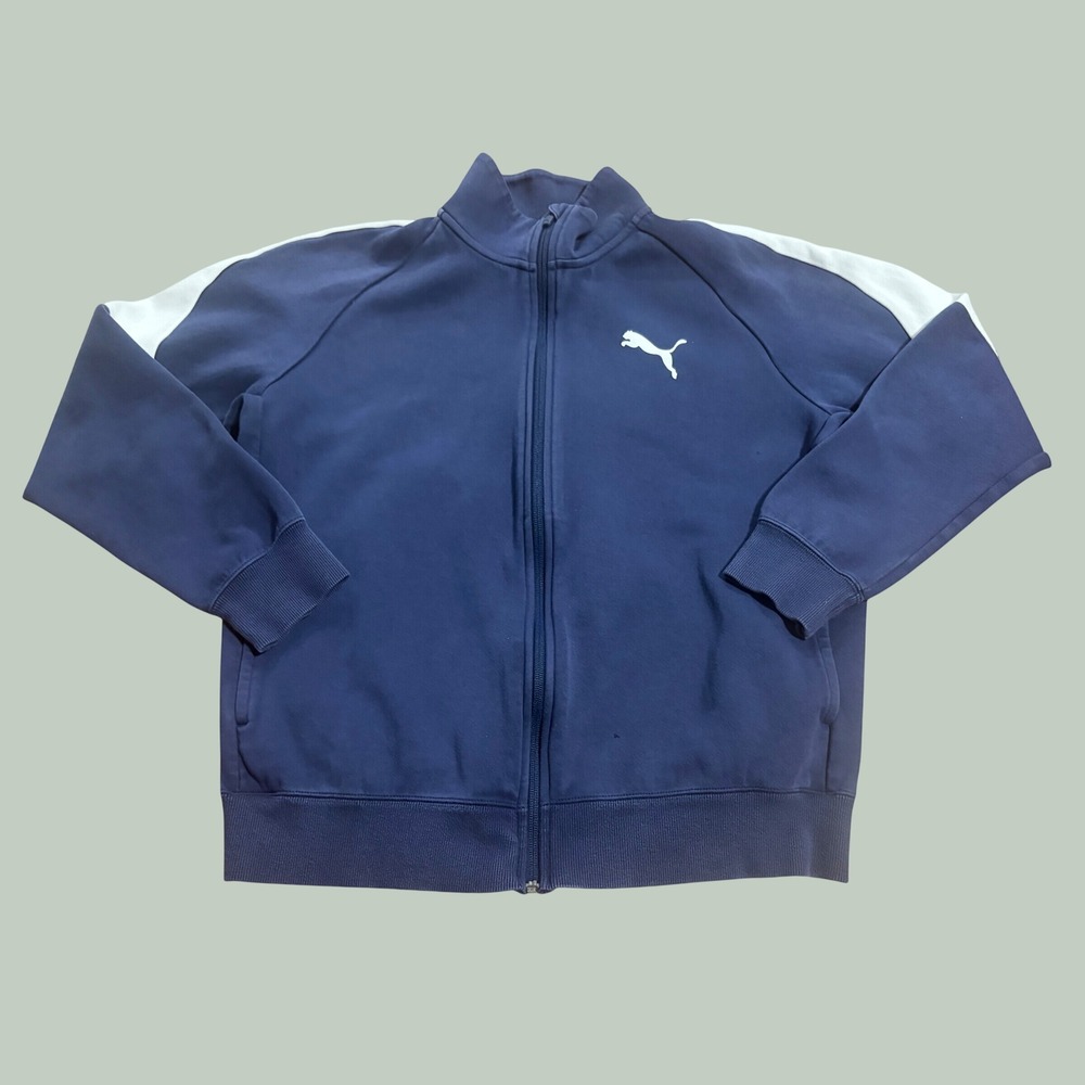 Puma Mens Track Jacket Navy Blue White Full Zip Sweatshirt Size Medium